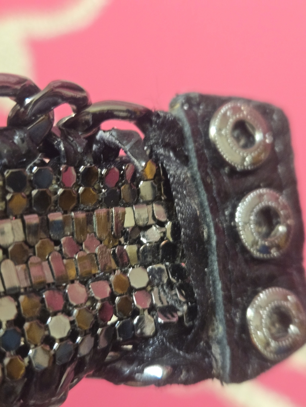 Vintage Henri Bendel Black Chain-Link & Crystals Wrap Leather Bracelet GUC - Picture 9 of 13